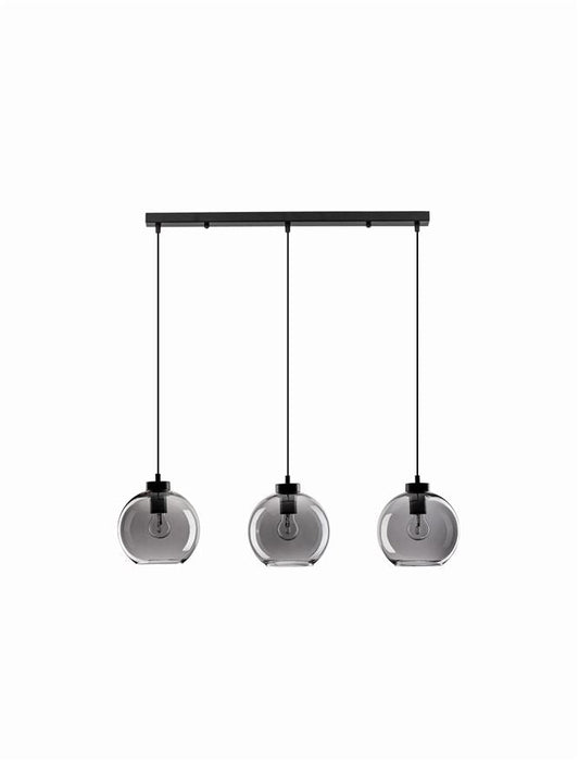 PAL Smoked Glass & Black Metal Linear 3 Lamp Bar Pendant - ID 11834
