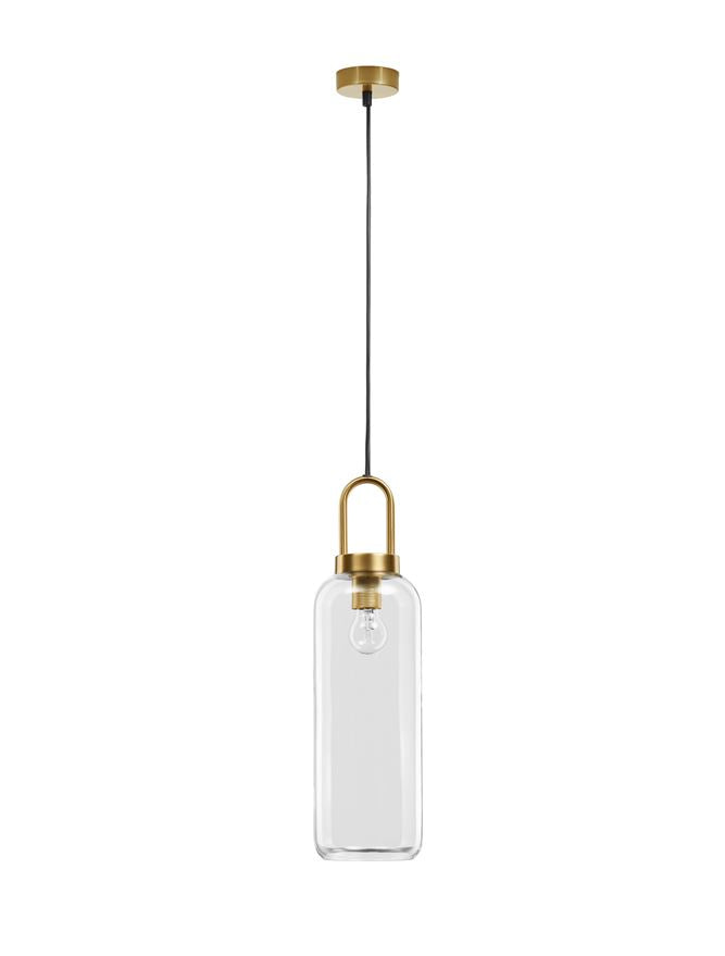 IRV Clear Glass & Brass Gold Metal Single Long Pendant - ID 11851