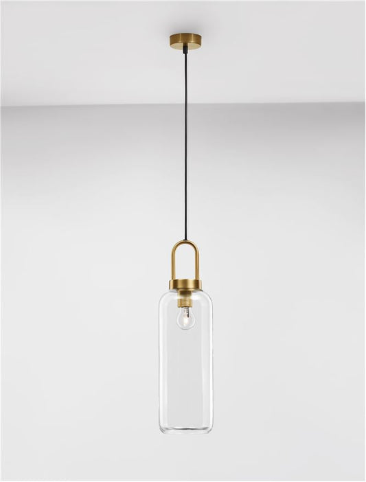 IRV Clear Glass & Brass Gold Metal Single Long Pendant - ID 11851
