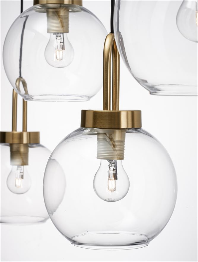 IRV Clear Glass & Brass Gold Metal Linear 4 Lamp Bar Pendant - ID 11848
