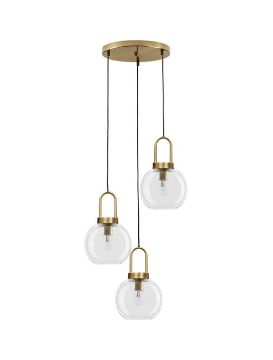 IRV Clear Glass & Brass Gold Metal 3 Lamp Multi Pendant - ID 11849