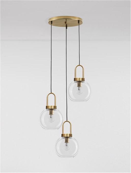 IRV Clear Glass & Brass Gold Metal 3 Lamp Multi Pendant - ID 11849