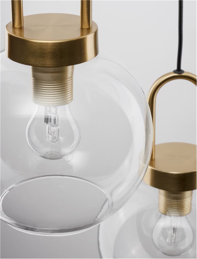 IRV Clear Glass & Brass Gold Metal 3 Lamp Multi Pendant - ID 11849