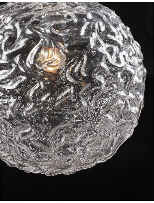 MIRA Clear Structured Glass & Brass Gold Steel Large Single Pendant - ID 10546