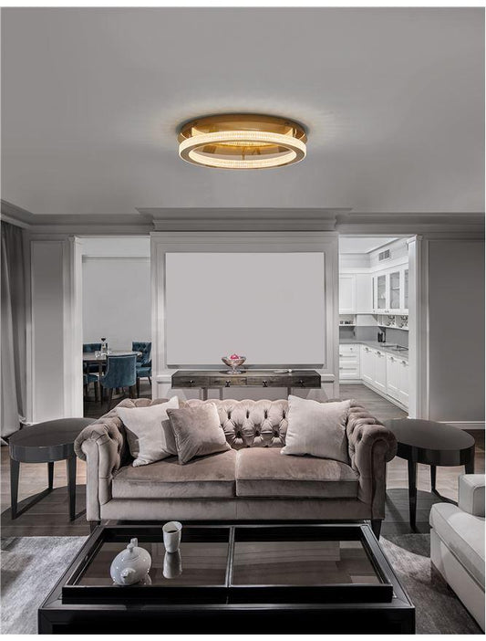 FIO Dimmable Gold & Acrylic Single Ring Flush Ceiling Light Medium - ID 10073