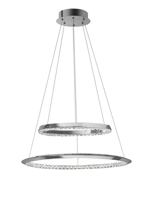 NET Chrome Aluminium & Crystal Adjustable Twin Ring Dimmable Pendant Small - ID 10469