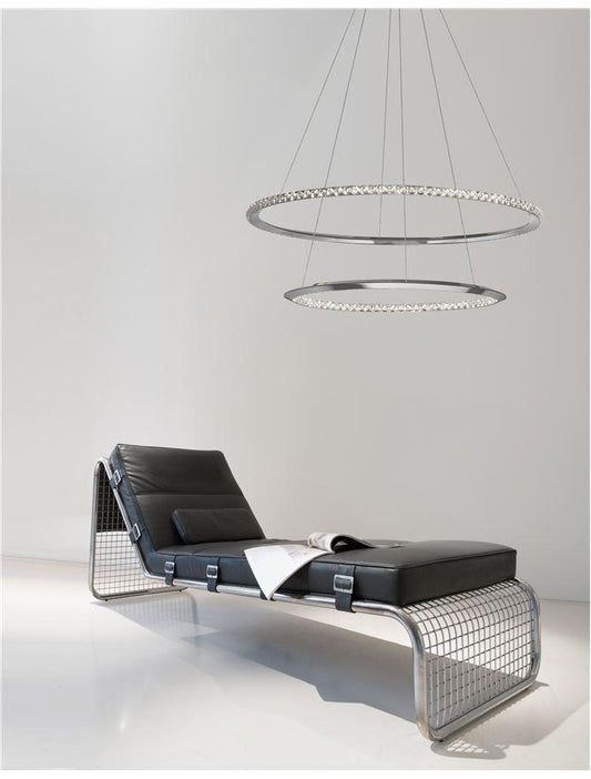 NET Chrome Aluminium & Crystal Adjustable Twin Ring Dimmable Pendant Large - ID 10470