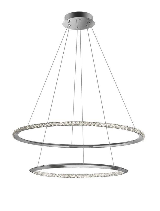 NET Chrome Aluminium & Crystal Adjustable Twin Ring Dimmable Pendant Large - ID 10470