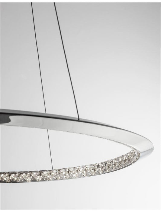 NET Chrome Aluminium & Crystal Adjustable Single Ring Dimmable Pendant Small - ID 10471