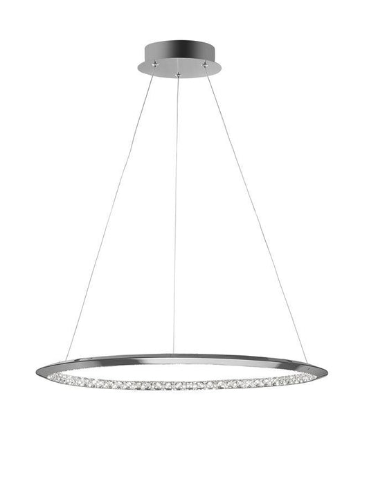 NET Chrome Aluminium & Crystal Adjustable Single Ring Dimmable Pendant Small - ID 10471