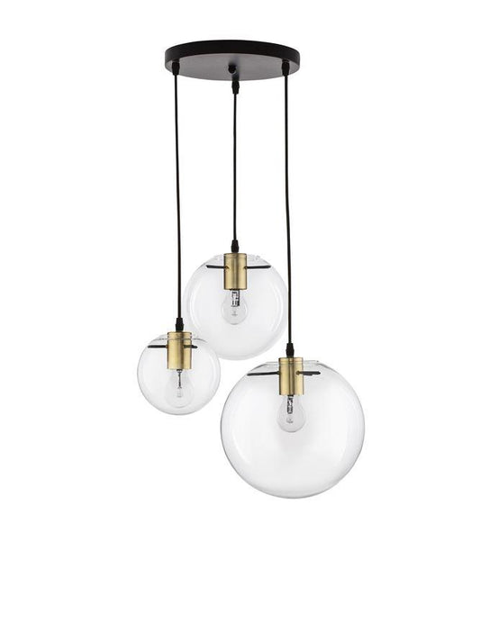 MIR Clear Glass & Gold Metal Multiple Drop Orb Pendant - ID 10004