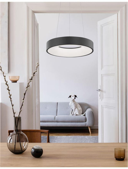 RAN Sandy Black Aluminium & Acrylic Dimmable Warm Light Ring Pendant Small - ID 10422