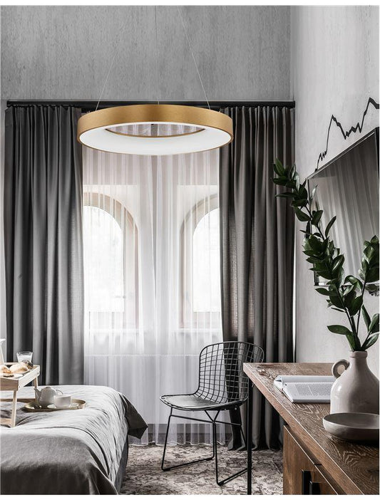 RAN Brushed Gold Aluminium & Acrylic Dimmable Warm Light Ring Pendant Large - ID 10419