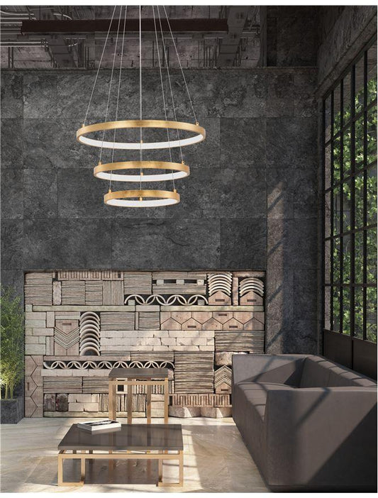 LEO Gold Leaf & Acrylic Triple Ring Adjustable Pendant - ID 10465