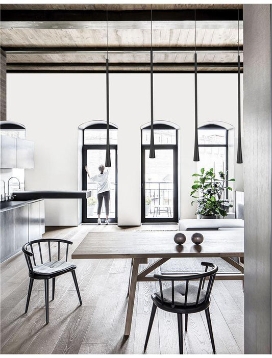 GOC Black Metal & Fabric Wire Flute 5 Lamp Linear Bar Pendant - ID 9963