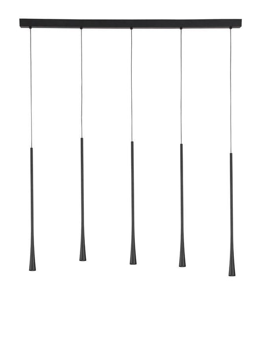 GOC Black Metal & Fabric Wire Flute 5 Lamp Linear Bar Pendant - ID 9963