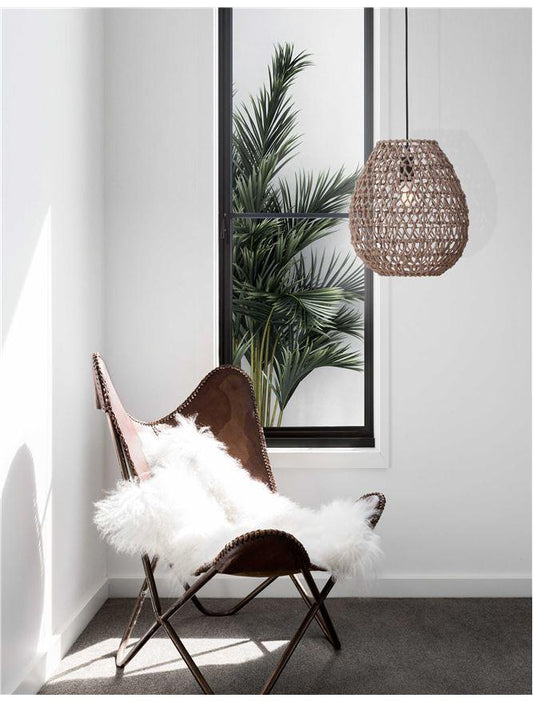 GRI Natural Paper With Black Fabric Cable & Base Single Pendant - ID 10688