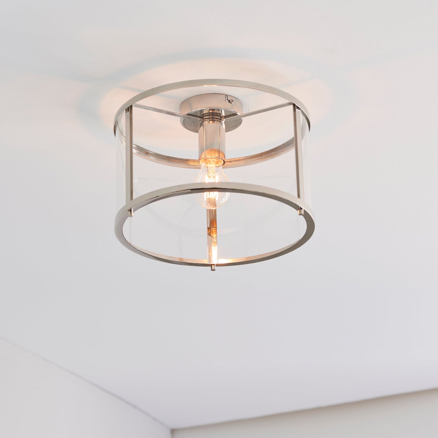Nickel & Clear Glass Flush 1 Lamp Ceiling lantern - ID 11585