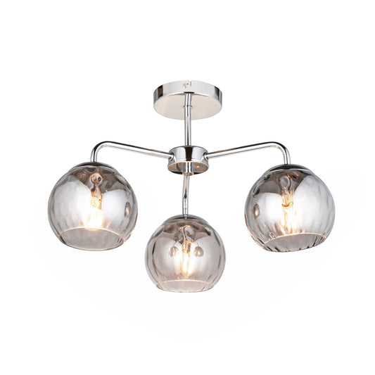 Chrome & Smokey Mirrored Glass 3 Arm Semi Flush Ceiling Light - ID 11879
