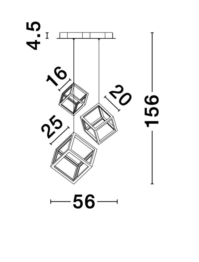 GAB Gold Aluminium & Silicone Cube Multiple Drop Pendant - ID 10182