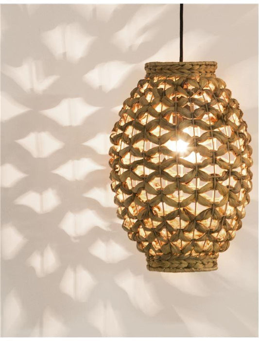 GRI Dried Water Hyacinth With Black Fabric Cable & Base Single Pendant - ID 10442