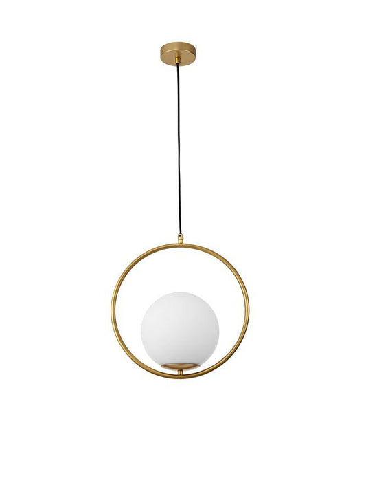 OBI Opal Glass With Brass Gold Metal 1 Light Large Single Pendant - ID 10405