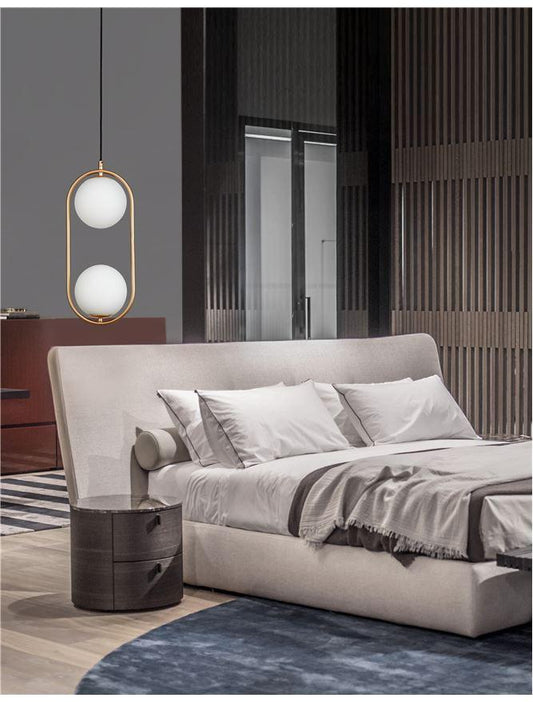 OBI Opal Glass With Brass Gold Metal Twin Light Single Pendant - ID 10555