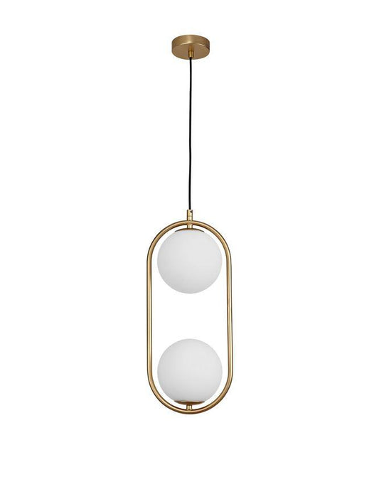 OBI Opal Glass With Brass Gold Metal Twin Light Single Pendant - ID 10555