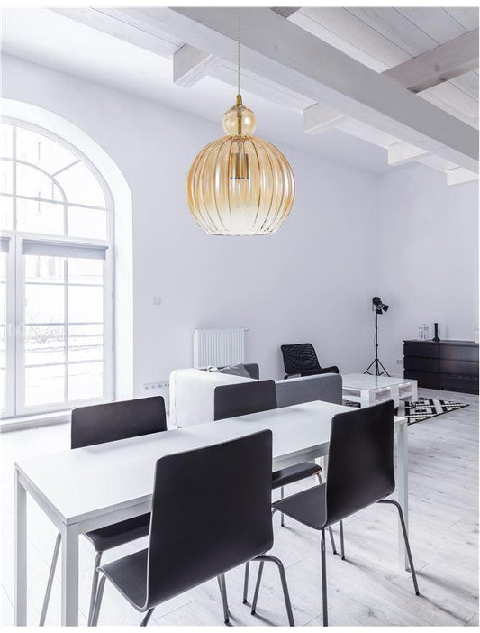 ODE Champagne Glass & Chrome Aluminium Finish Single Pendant Medium - ID 10019