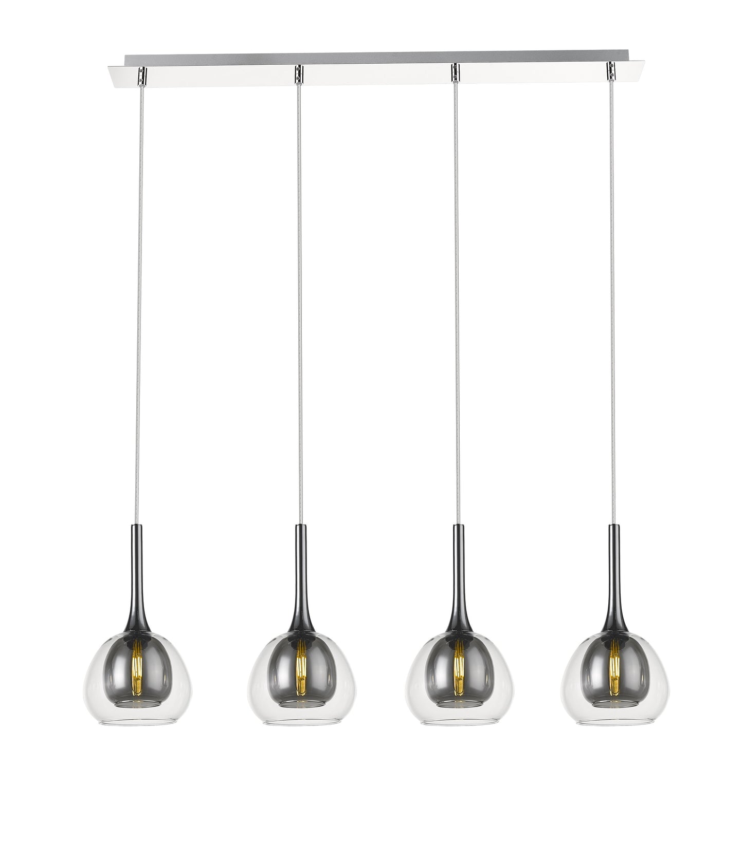 Smoked Grey & Clear Glass 4 Lamp Linear Bar Pendant - ID 9803