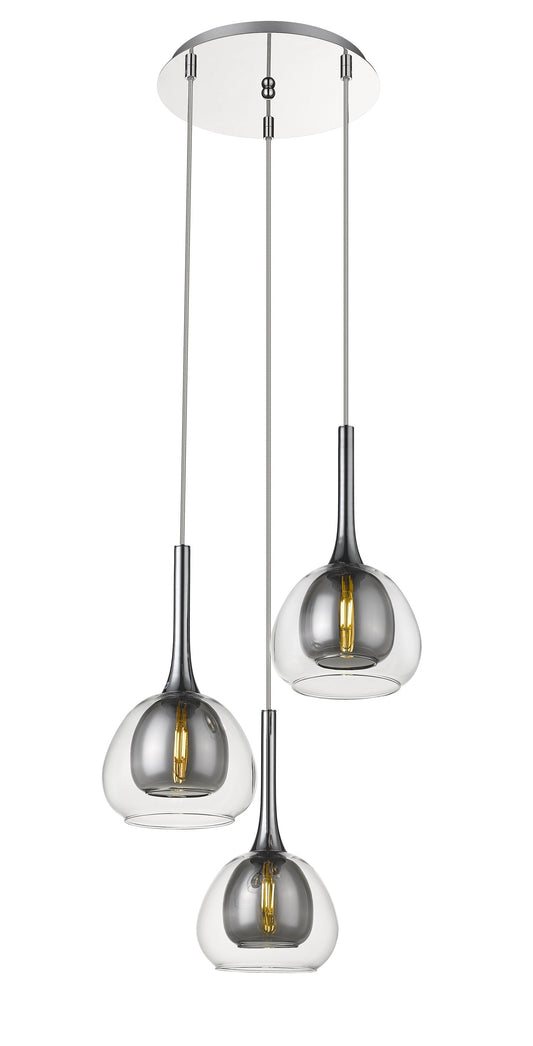 Smoked Grey & Clear Glass 3 Lamp Multi Pendant - ID 9802