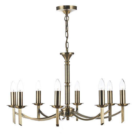 Ambassador Antique Brass 8 Arm Pendant Light - London Lighting - 1