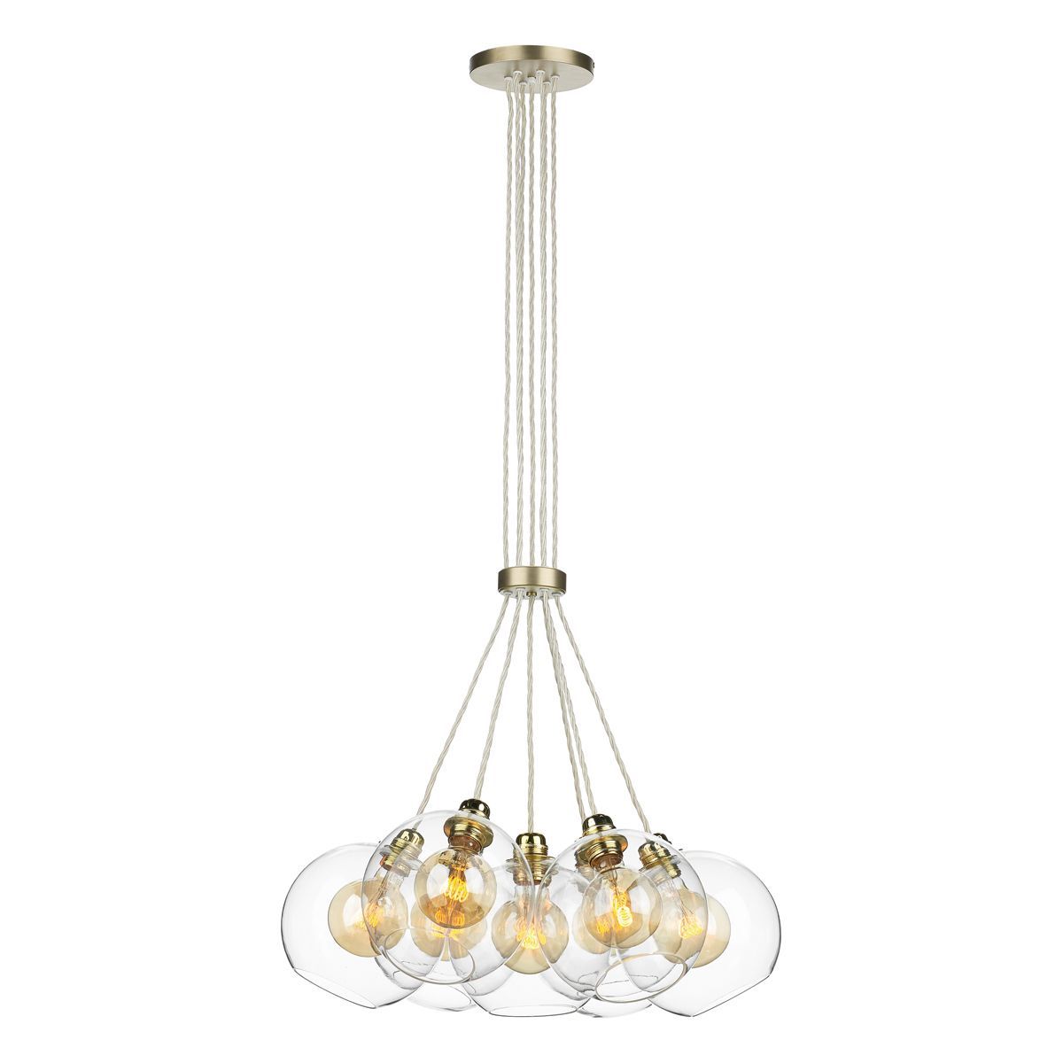 Clear Glass Brass and Glass 7 Light Cluster Pendant - ID 7972