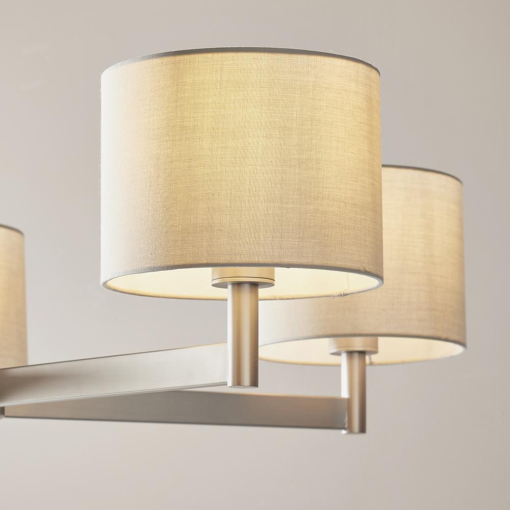 Large Five Lamp Contemporary Pendant In Matt Nickel With Taupe Fabric Shades - ID 11146