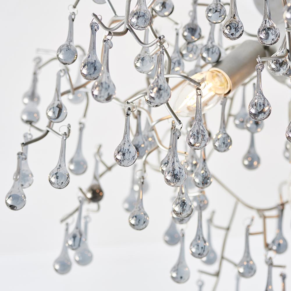 Smoked Glass Teardrop Semi-Flush Ceiling Light With Aged Silver Metalwork - ID 11140