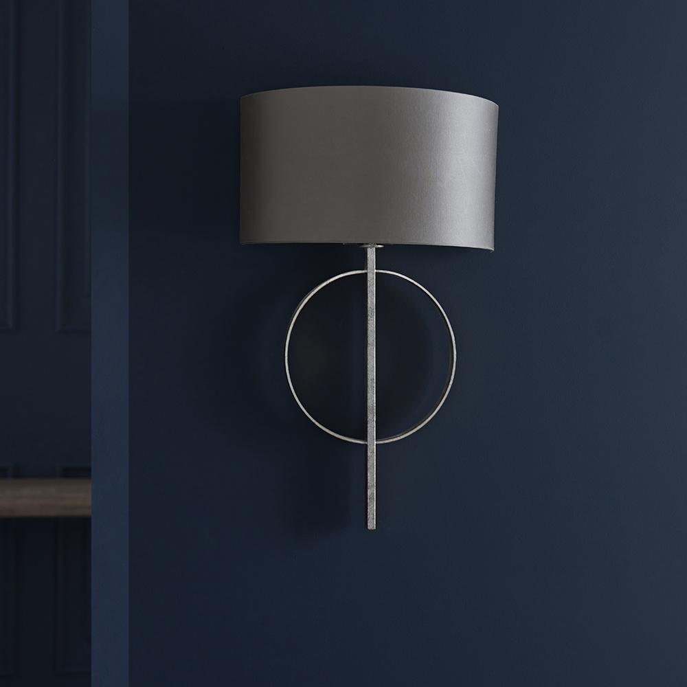 Hoop Detail Wall Light In Silver Leaf With Mink Satin Fabric - ID 11174