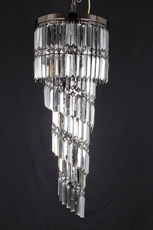 Finchley 9 Light Spiral Polished Chrome Chandelier With Smoked Gun Metal Crystal - ID 8125
