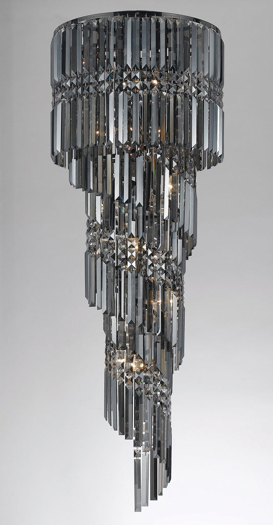 Finchley 14 Light Spiral Polished Chrome Chandelier With Smoked Gun Metal Crystal - ID 8116