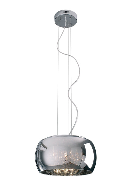 Smoked Glass & Chrome 5 Lamp Pendant With Glass Beads - ID 6824