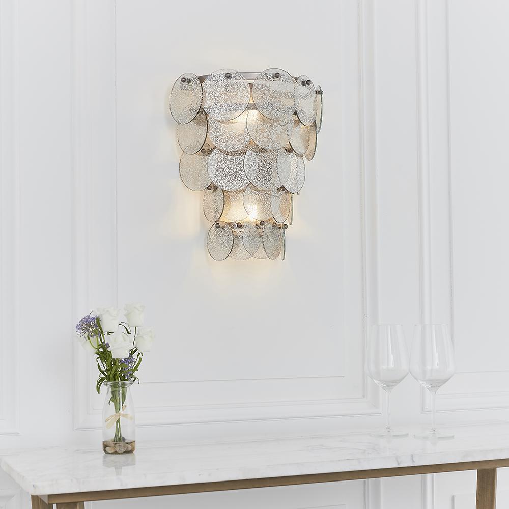Tiered Wall Light with Mercury Effect Glass & Antique Silver Finish Metalwork - ID 11125