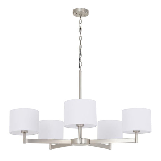 Large Five Lamp Contemporary Pendant In Matt Nickel With White Fabric Shades - ID 11147