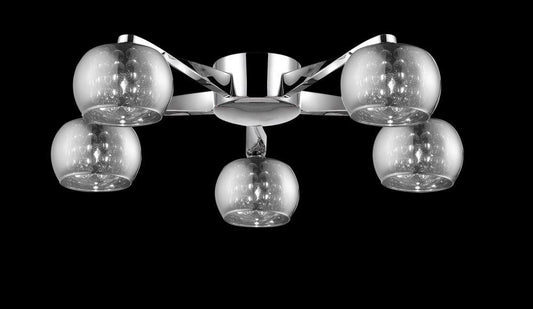 Smoked Glass & Chrome 5 Lamp Ceiling Light Light With Glass Beads - ID 6229