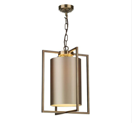 Chiswick Antique Brass Rectangular Frame Lantern Pendant with Shade Colour Options - ID 10166