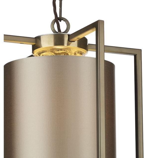 Chiswick Antique Brass Rectangular Frame Lantern Pendant with Shade Colour Options - ID 10166