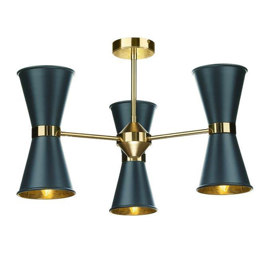 Hyde Brass and Blue Up and Downlight 6 Light Pendant/Semi Flush - ID 10044