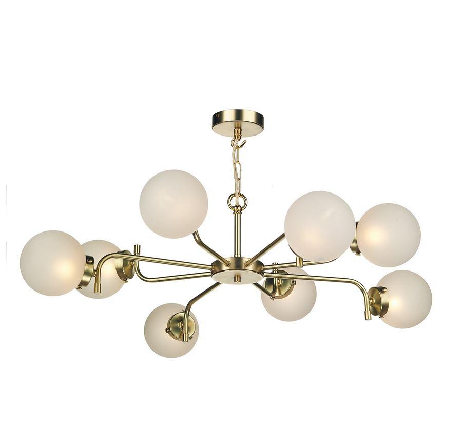 Brushed Brass & Opal 8 Globe Pendant - ID 10161