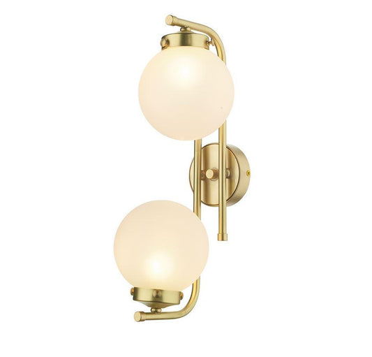 Brushed Brass & Opal 2 Globe Wall Light - ID 10162