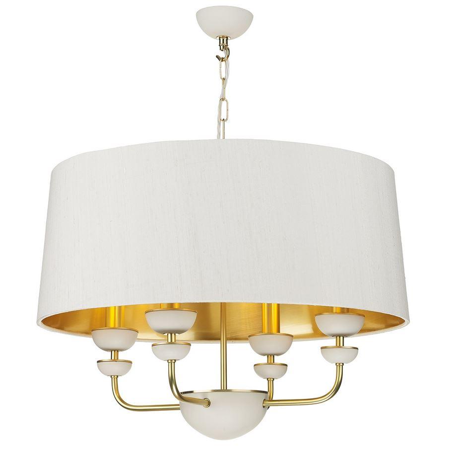 Lunar Brass & Ivory Silk & Gold Shade Pendant (With Shade Colour Options) - ID 10172