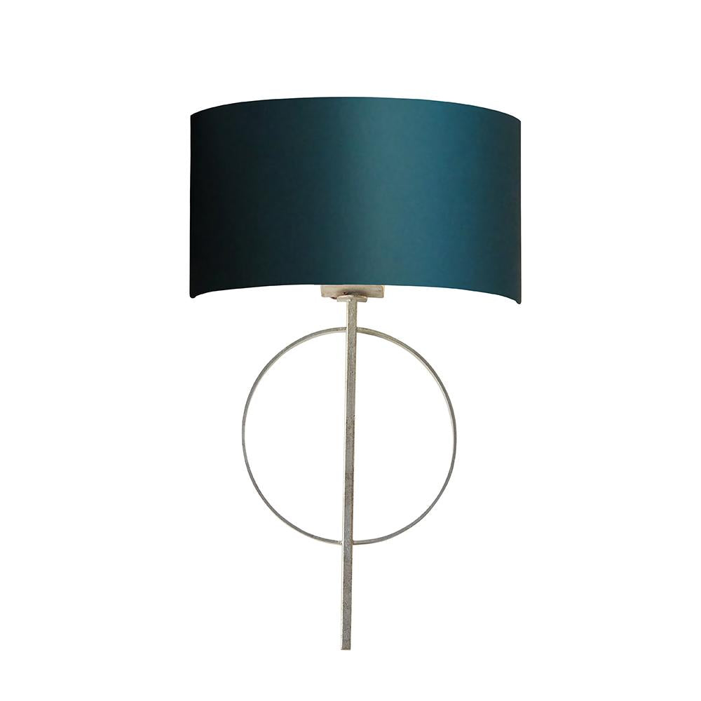 Hoop Detail Wall Light In Silver Leaf With Teal Satin Fabric - ID 11178