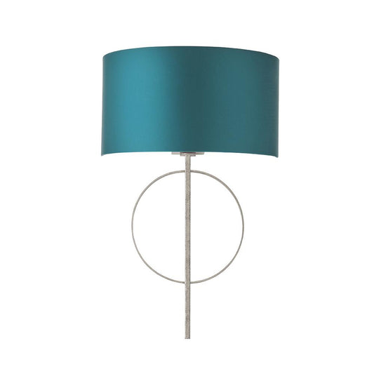Hoop Detail Wall Light In Silver Leaf With Teal Satin Fabric - ID 11178